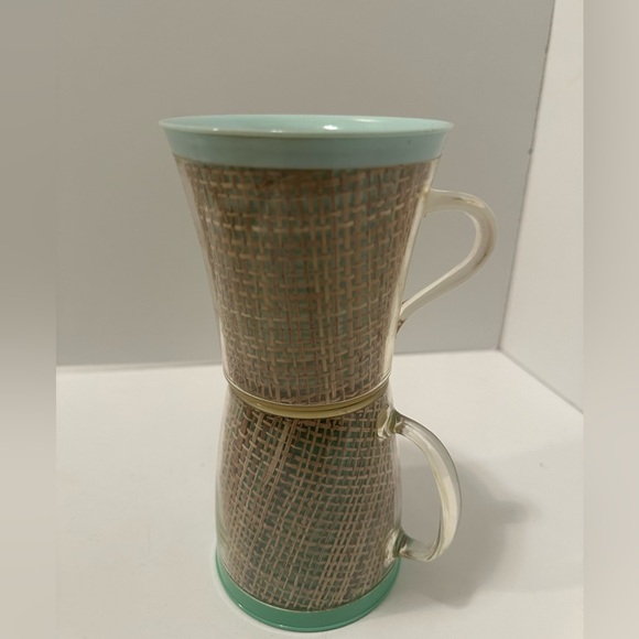 2 Vintage 60’s Retro Rafiaware Thero Coffee Mugs Aqua and Mint Green MCM - Picture 3 of 6